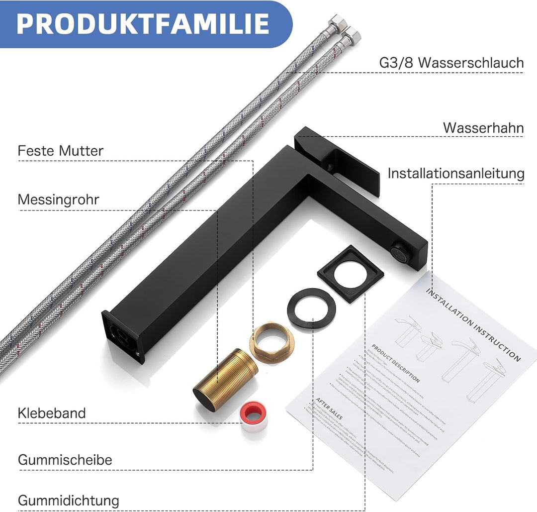 Waschtischarmatur Schwarz Hoch, BOOXELY Waschbeckenarmatur Wasserhahn Bad, Armatur Badezimmer Mischb