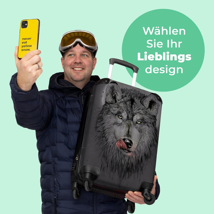 Koffer gross Trolley Rollkoffer Reisekoffer mit 4 Rollen Fotokoffer - Wolf - Mond - Tiere - Dunkelhe