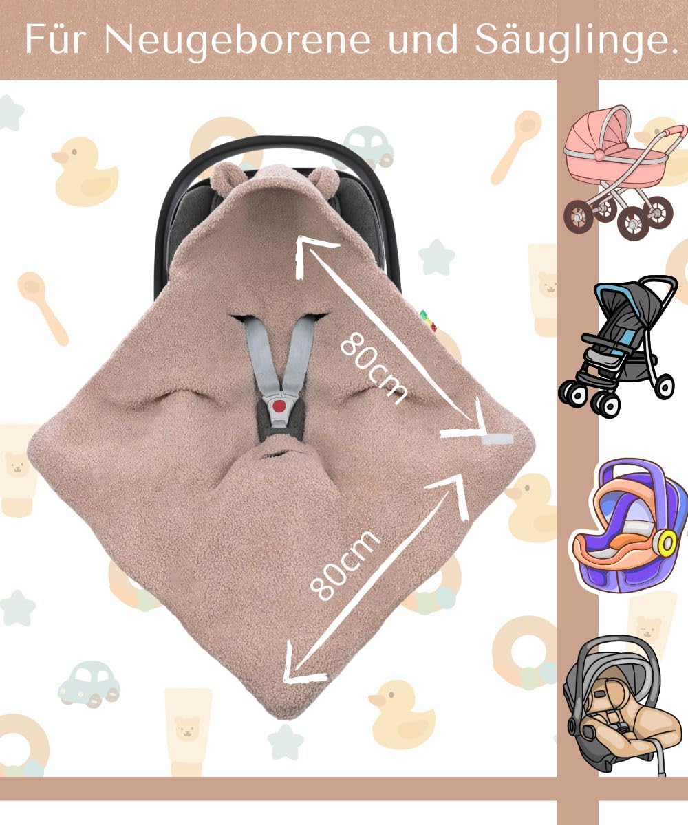 Einschlagdecke Babyschale 80x80cm | Für Neugeborene & Babys bis max. 4 Monate | Kuschel-Bouclé Lammf