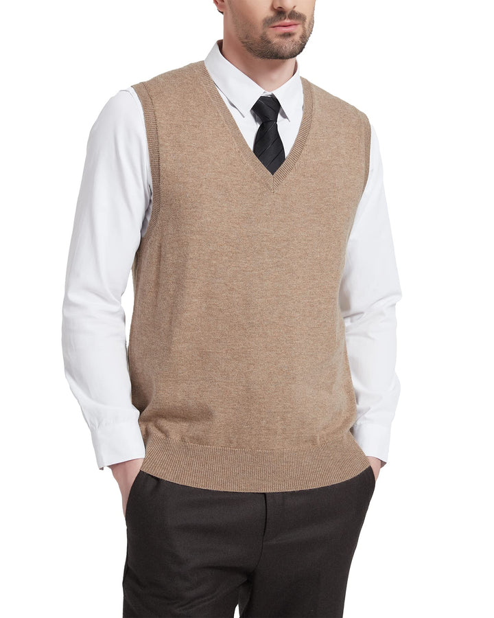 Kallspin Herren Pullunder-Strickweste aus Wollmischung V Hals Ärmellos M Kaffee, M Kaffee