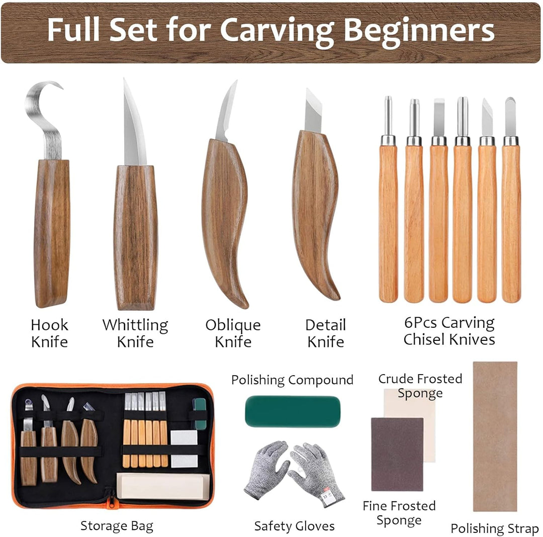 Holz-Schnitzwerkzeug Set, 15PCS Holz Schnitzmesser, Holz Schnitzen Set, Carving DIY Schnitzset mit S