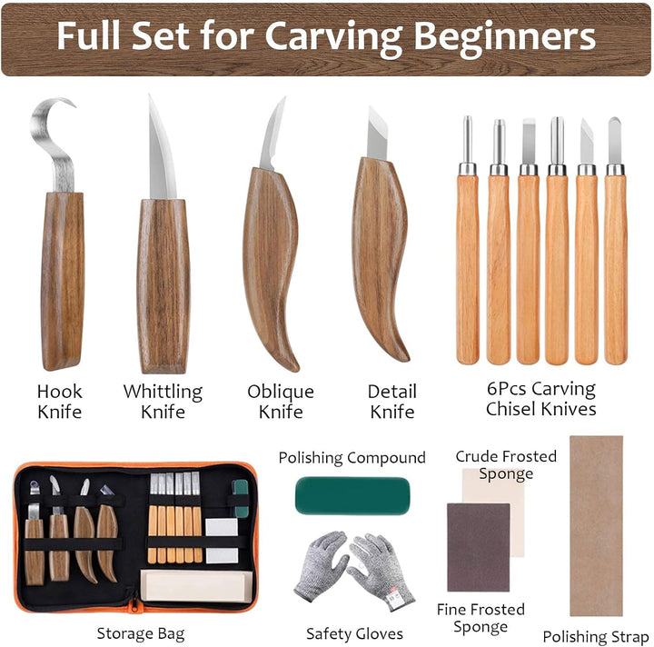 Holz-Schnitzwerkzeug Set, 15PCS Holz Schnitzmesser, Holz Schnitzen Set, Carving DIY Schnitzset mit S