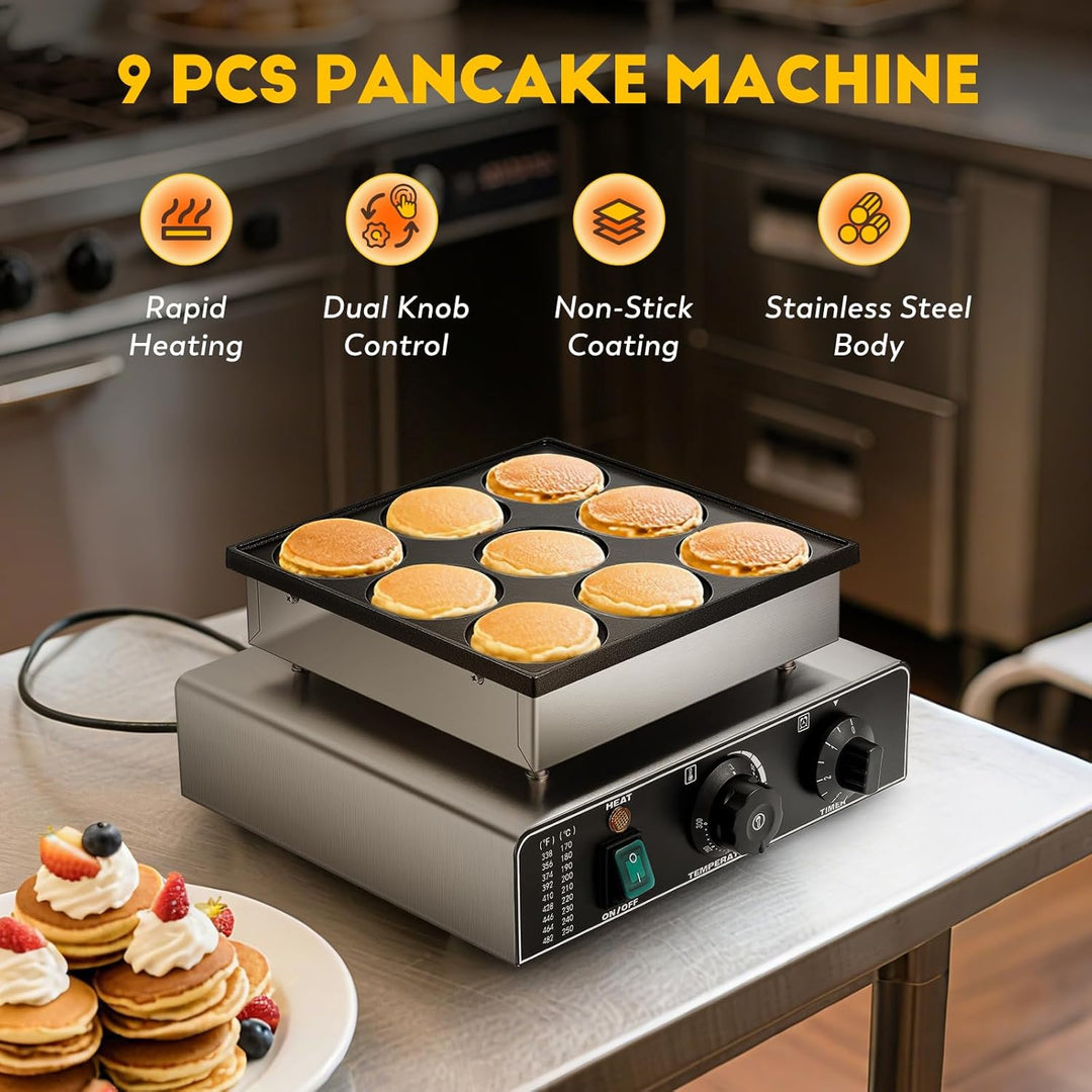 CGOLDENWALL 9 Loch Mini Pfannkuchenmaschine Kommerzielle, Elektrischer Mini-Pfannkuchenbäcker mit An