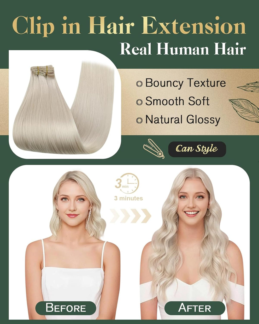 Ugeat Echthaar Clip in Extensions Blond 50Gramm 30cm Haarverlängerung Echthaar Clip Echt Haarextensi