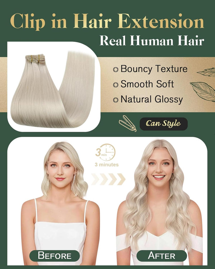 Ugeat Echthaar Clip in Extensions Blond 50Gramm 30cm Haarverlängerung Echthaar Clip Echt Haarextensi