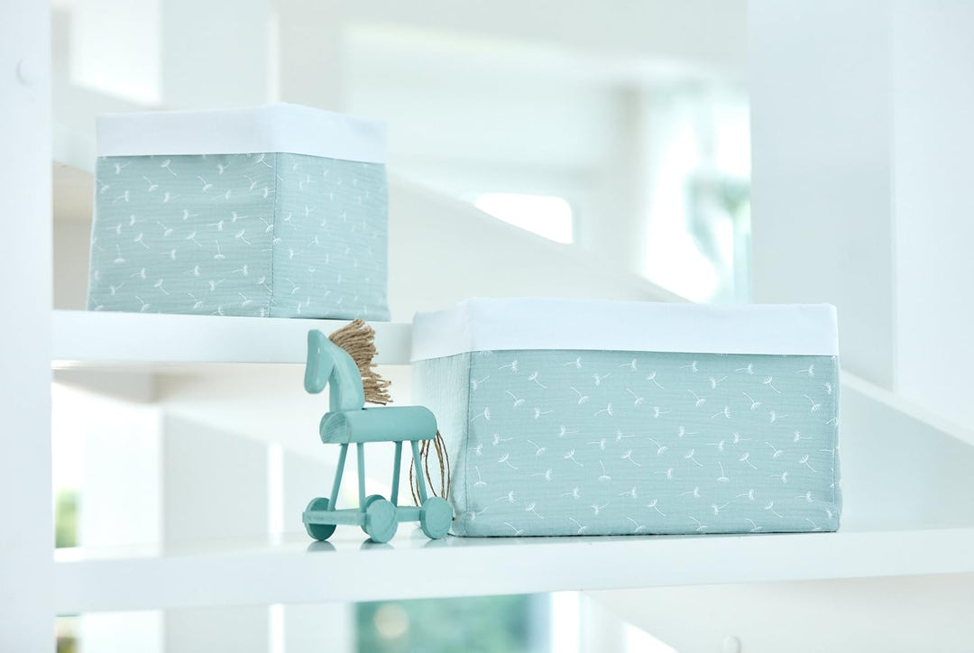 KraftKids Stoff-Körbchen in Musselin mint Pusteblumen, Aufbewahrungskorb für Kinderzimmer, Aufbewahr