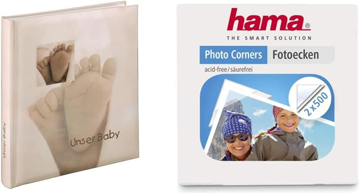 Hama Babyalbum Baby Feel (Fotoalbum mit 60 Seiten für 300 Fotos, Album Format 29 x 32 cm) sand & Fot
