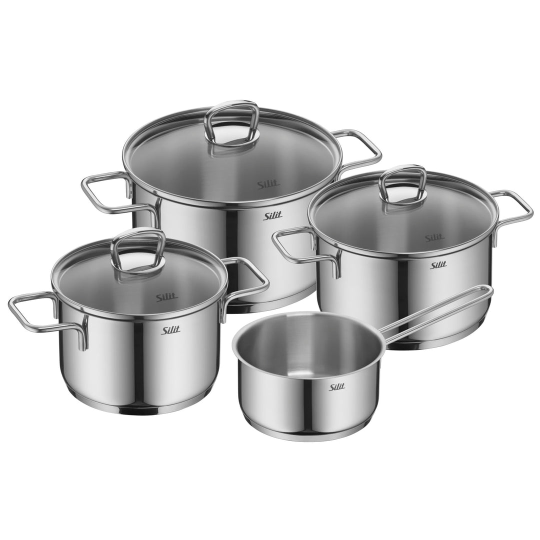 Silit Alicante Topfset Induktion 4-teilig, Kochtopf Set mit Glasdeckel, Edelstahl poliert, Induktion