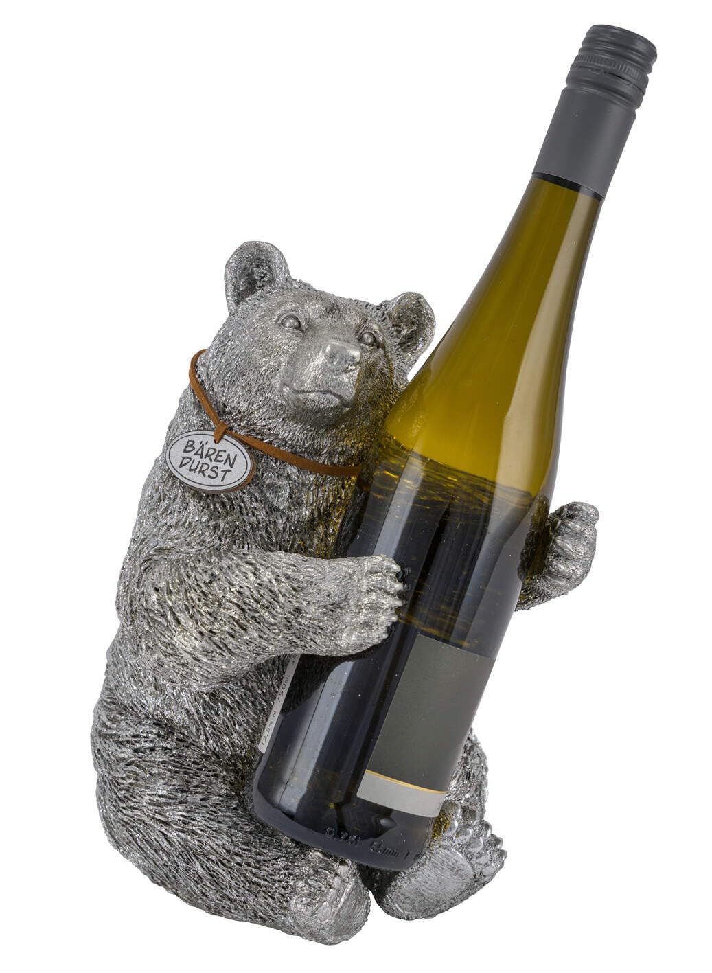 Flaschenhalter Bär, Silber Bärendurst - Bären Skulptur, Wein Flaschen Halter, Flaschenständer, Gesch