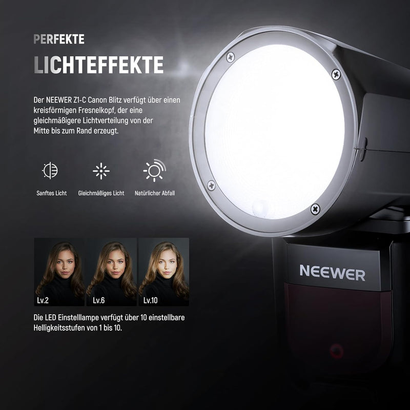 NEEWER Z1-C TTL Blitzgerät Speedlite Rundkopf Blitzlicht für Canon DSLR Kameras, 76Ws 2,4G 1/8000s H