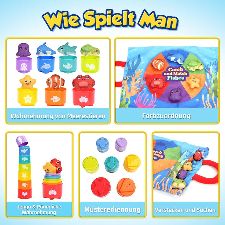 ZOOI Montessori Spielzeug ab 1 Jahr, 5 in 1 Motorikspielzeug Angelspiel, Spielzeug ab 1 2 3 Kinder J