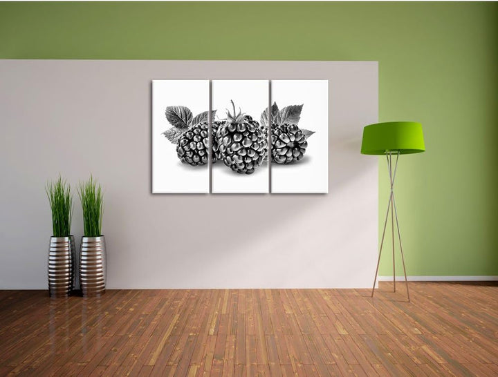 Pixxprint Leckere Brombeeren als Leinwandbild | Grösse: 3 Teilig (120x80) | Wandbild| Kunstdruck | f