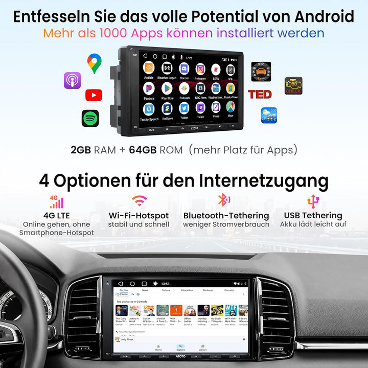 [Neu] ATOTO A6PF 7 Zoll Android Autoradio Doppel DIN Radio, Wireless CarPlay, Drahtloses Android Aut