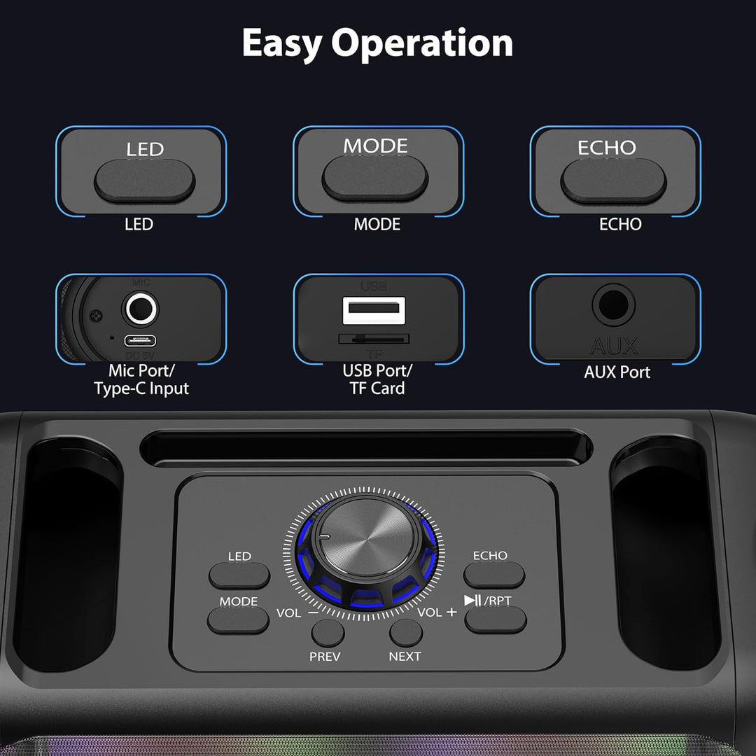 JYX Karaoke Anlage mit 2 Mikrofonen, Bluetooth Lautsprecher mit Licht, Tragbare Karaoke Maschine mit
