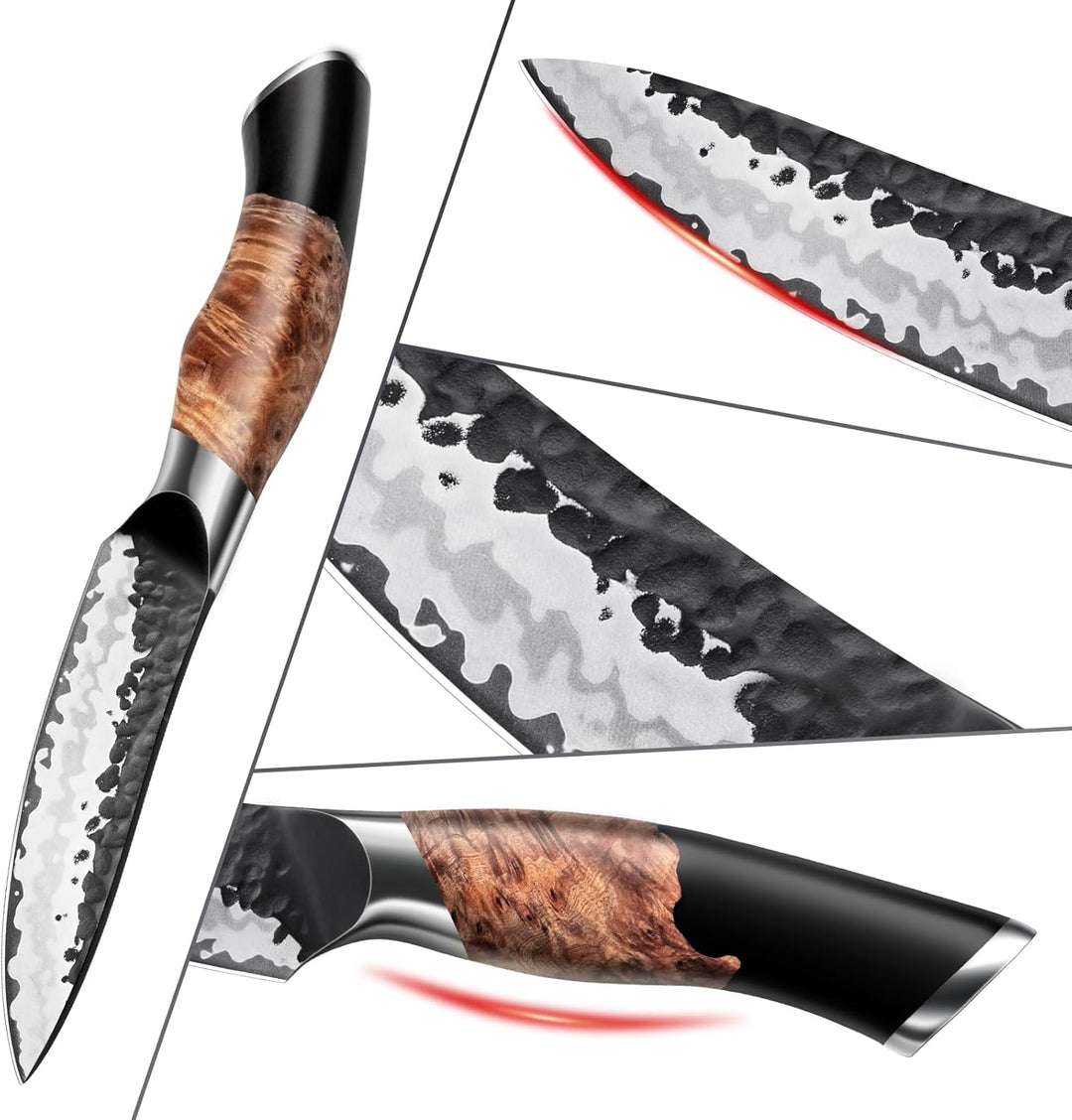 SHAN ZU 9 cm Gemüsemesser, Handgeschmiedetes Japanisches Obstmesser 7 Schichten Hochwertigem Carbon