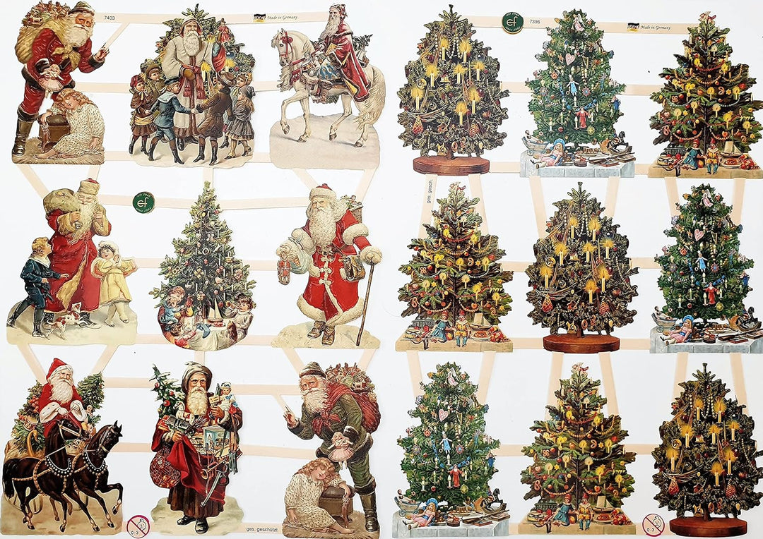 Set mit 9 Bögen Glanzbilder Oblaten Scrapbook Poesie Motiv Weihnachten zum Basteln, Dekorieren, Verz