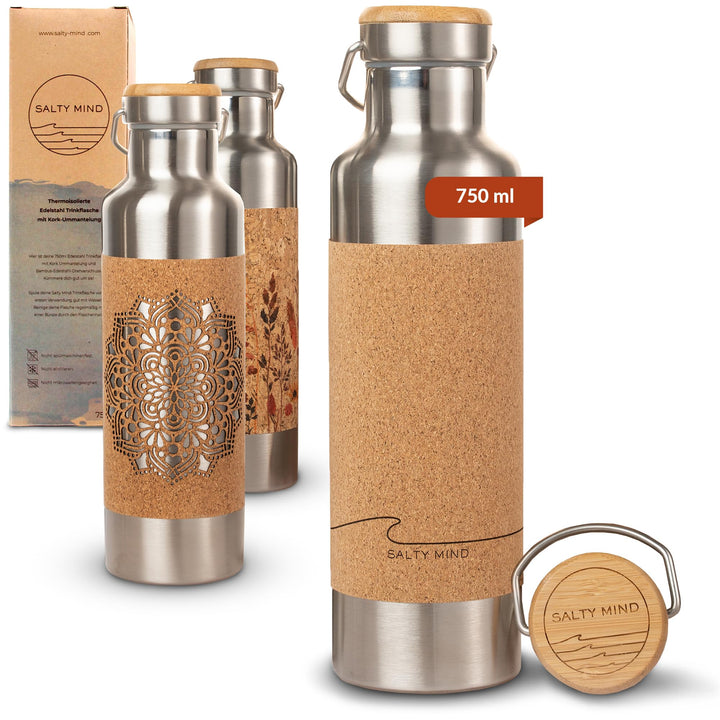 Salty Mind nachhaltige, isolierte Edelstahl Trinkflasche [750ml] - klimaneutral - Thermo Wasserflasc