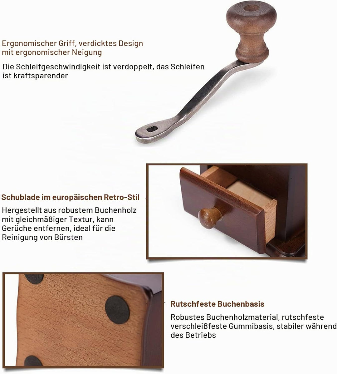 Manuelle Kaffeemühle, Rostfrei, Retro-Stil, Kaffeemühle mit Edelstahlkern