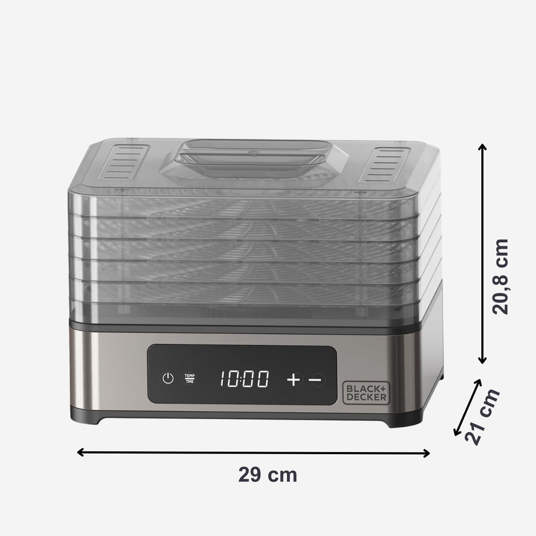 Black+Decker - Dörrgerät für Lebensmittel 400 W | 5 transparente Einschübe 29x21 cm | Digital-Touch