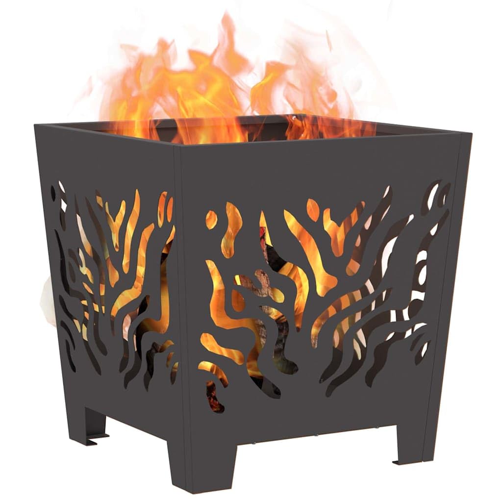 vidaXL Feuerstelle Schwarz 40 x 40 x 40 cm Stahl, Feuerstelle für draussen, modernes Metall-Design,