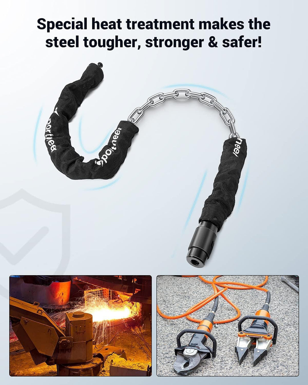 Sportneer Fahrradschloss Metallverschlusskopf Kettenschloss Hohe Sicherheits Level mit 8mm Starker -