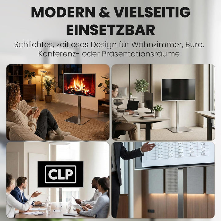 CLP TV-Ständer I Universelle Fernseher-Halterung, Farbe:Edelstahl, Form:eckig carré Edelstahl, carré