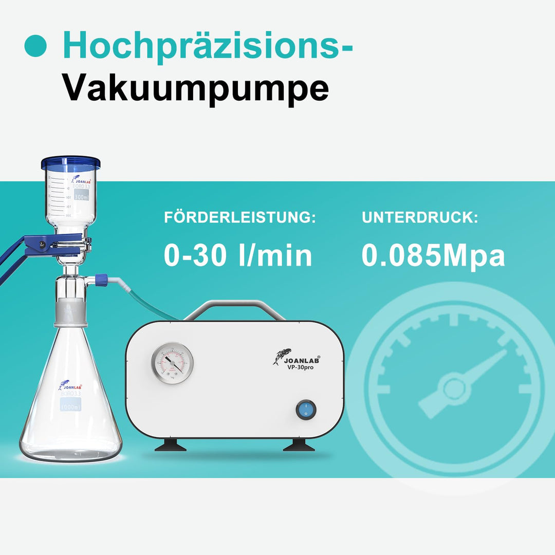 JOANLAB Ölfreie Labor-Vakuumpumpe 30L/min mit Druckregelung für Unter- & Überdruck, 0.085MPa Membran