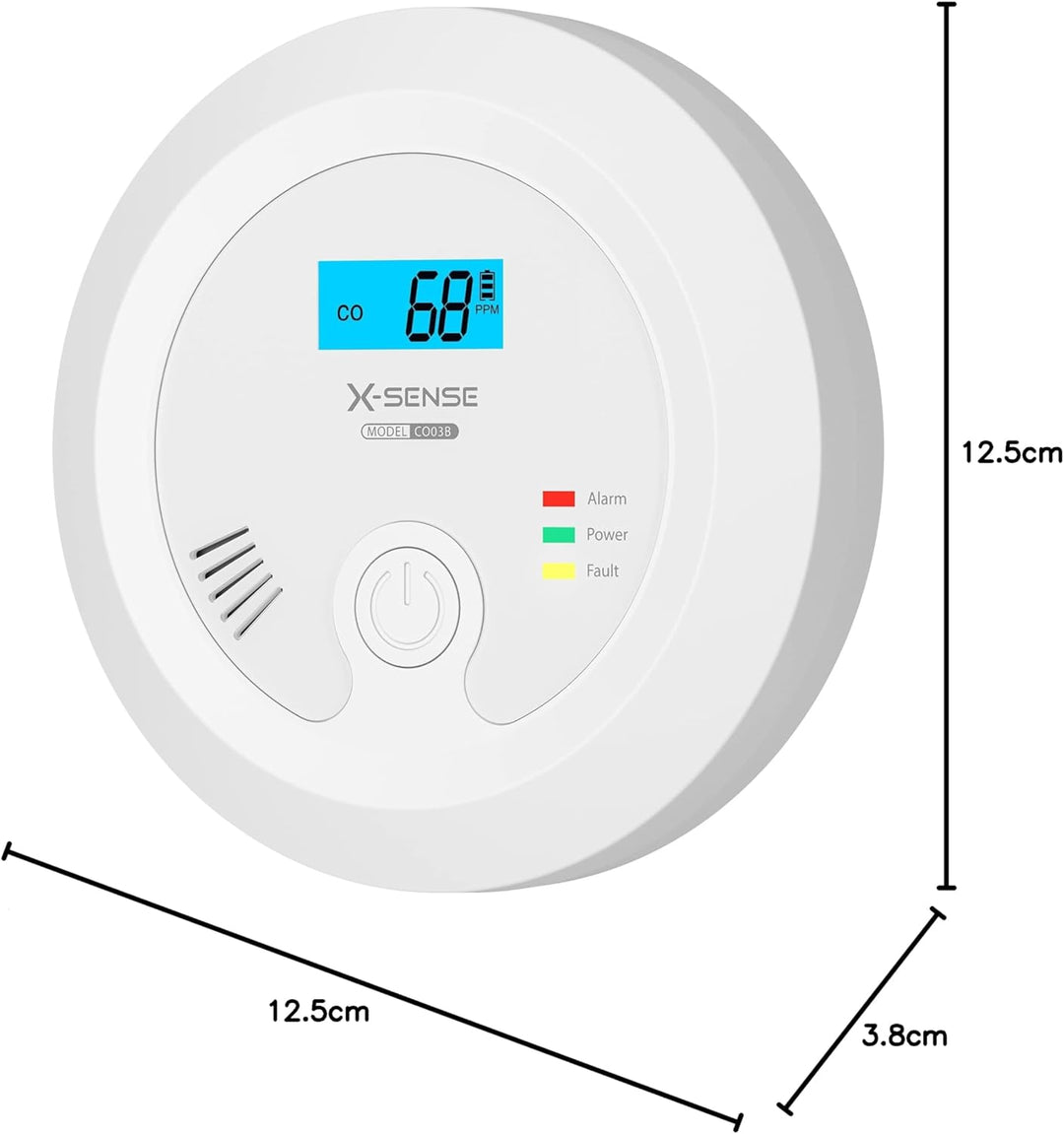 X-Sense CO Melder mit austauschbarer Batteriebetrie und LCD Display inkl. CO-Konzentration, Kohlenmo