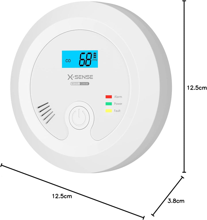 X-Sense CO Melder mit austauschbarer Batteriebetrie und LCD Display inkl. CO-Konzentration, Kohlenmo