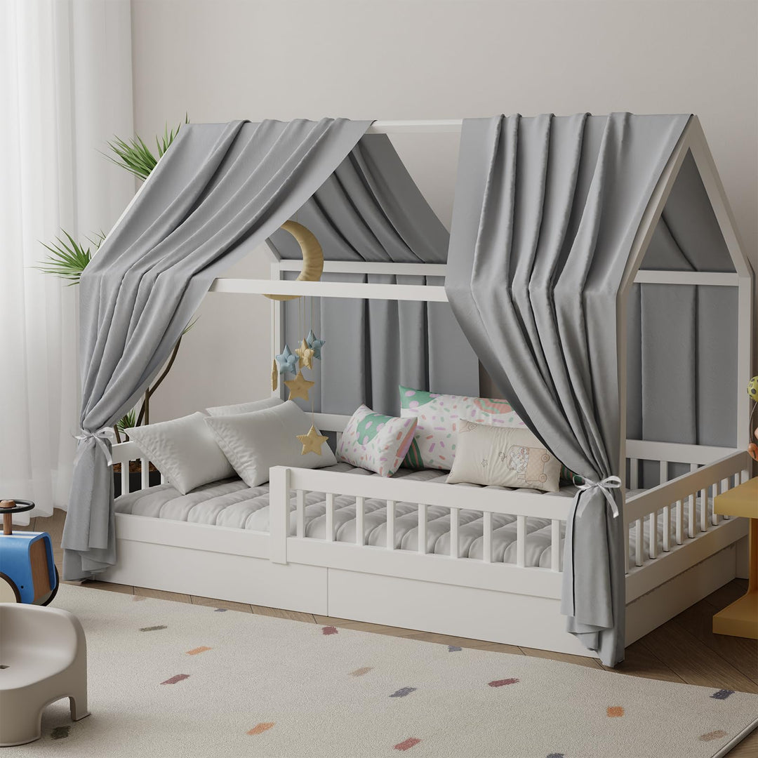 Hausbett Himmel in 5 Farben, 2er Set Betthimmel Hausbett aus weichem Baumwollstoff, Stoffhimmel für