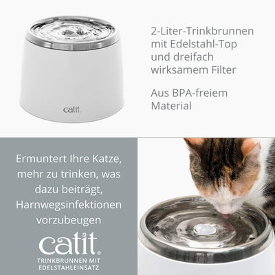 Catit Trinkbrunnen, für Katzen, mit Edelstahleinsatz, 2L, weiss 1 weiss, 1 weiss