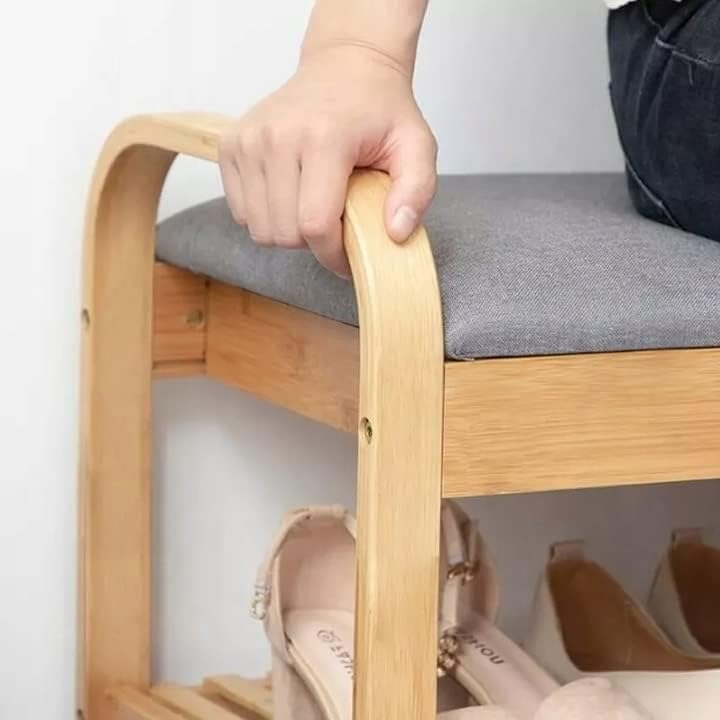 Bambus Schuhregal, Schuhregal aus Bambus mit Sitzbank, Schuhbank mit Sitzkissen, Sitzbank mit einer