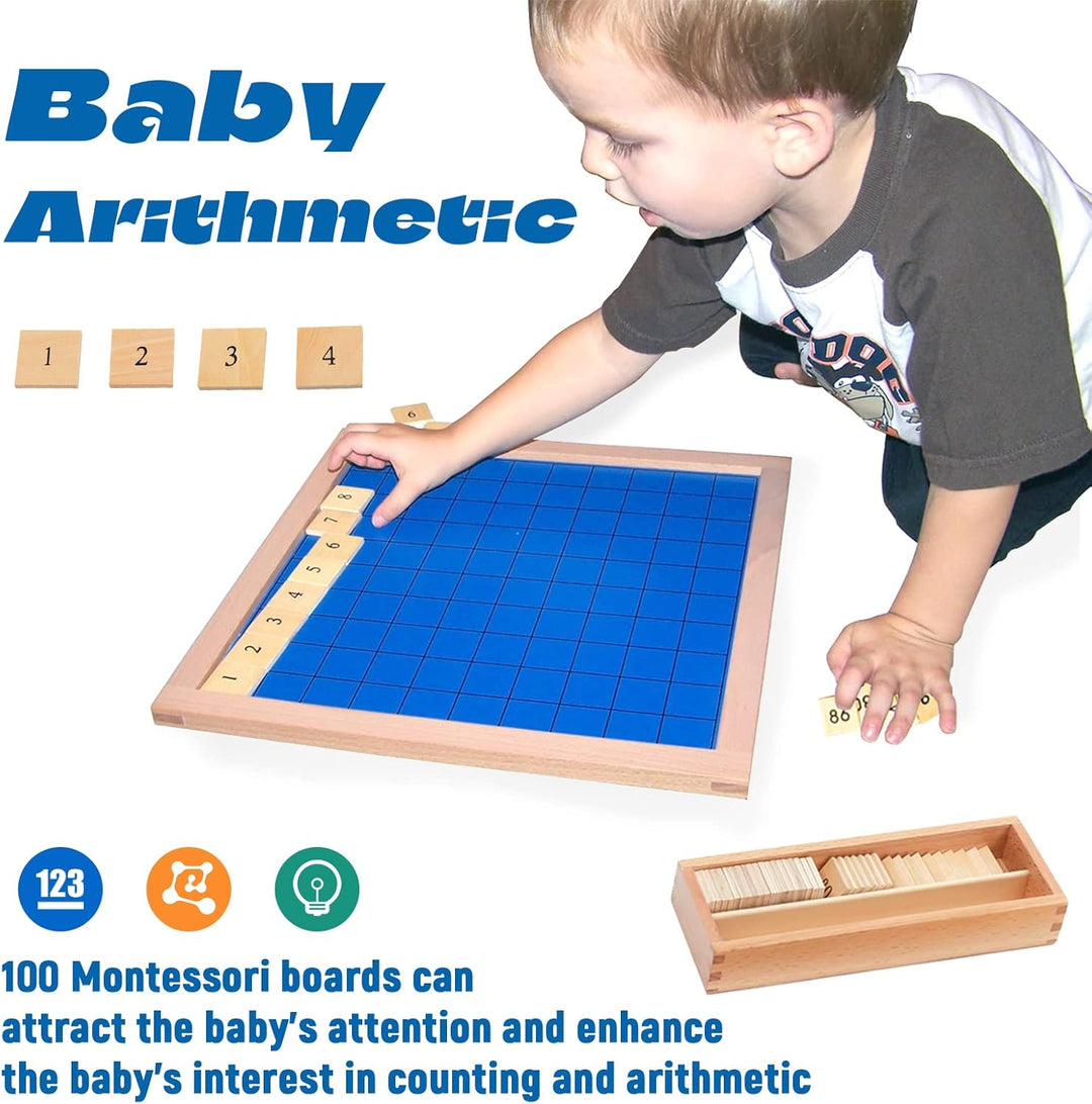 Adena Montessori Zahlenbrett 1–100 aus Holz – Mathe Lernspielzeug für Kinder ab 3 Jahren – Rechenbre