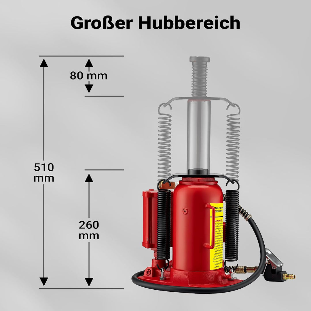 Hydraulischer Stempelwagenheber 20T, 260-510mm, pneumatisch & manuell, aus Stahl