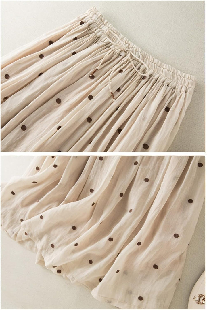 Sommerrock Damen Schmaler Faltenrock Retro Elastischer Bund Arge Baumwolle Leinen Saum Langer Rock F