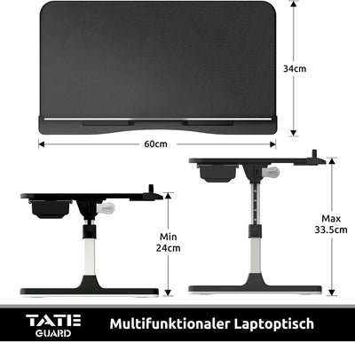 Tate Guard Laptoptisch fürs Bett,einstellbare Höhe,Neigungswinkel,Laptoptisch mit Schublade,klappbar