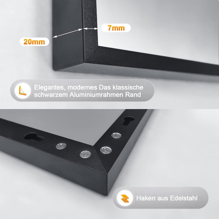 BD-Baode Spiegel Schwarz 70x50cm Rechteckiger Metallrahmen Badspiegel Wandspiegel für Badezimmer Woh