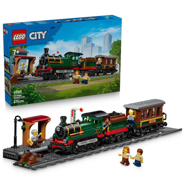 LEGO City Klassischer Dampfzug Spielzeug - STEM Modellbausatz - Set mit Bahnhof, Schienen, Führersta