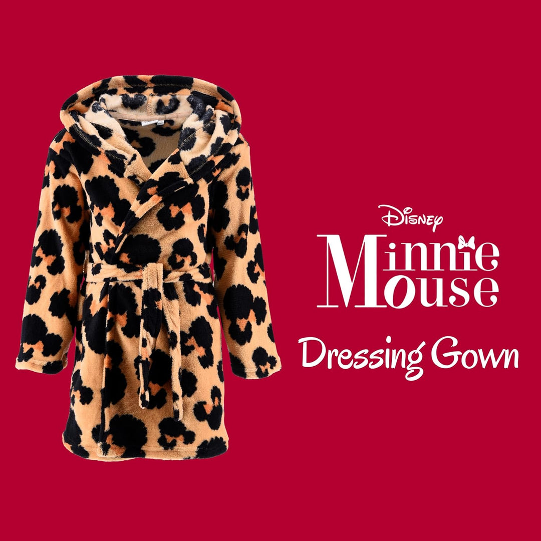 Disney Minnie Mouse Bademantel Mädchen, 3D Kapuzen Hausmantel Loungewear Weicher Fleece Morgenmantel
