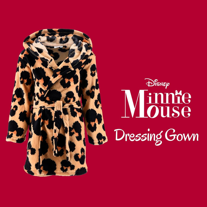 Disney Minnie Mouse Bademantel Mädchen, 3D Kapuzen Hausmantel Loungewear Weicher Fleece Morgenmantel