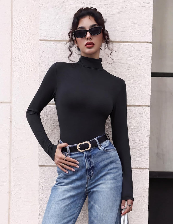 Zeagoo Langarmshirt Damen Rollkragen Enges Basic Oberteile Stretch Unterziehrolli Dünne Einfarbige R