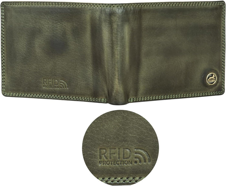 Fa.Volmer ® Leder Geldbörse Herren mit RFID-Schutz - extra-stabile Doppelnaht (4+2 Card - Hunter Gre