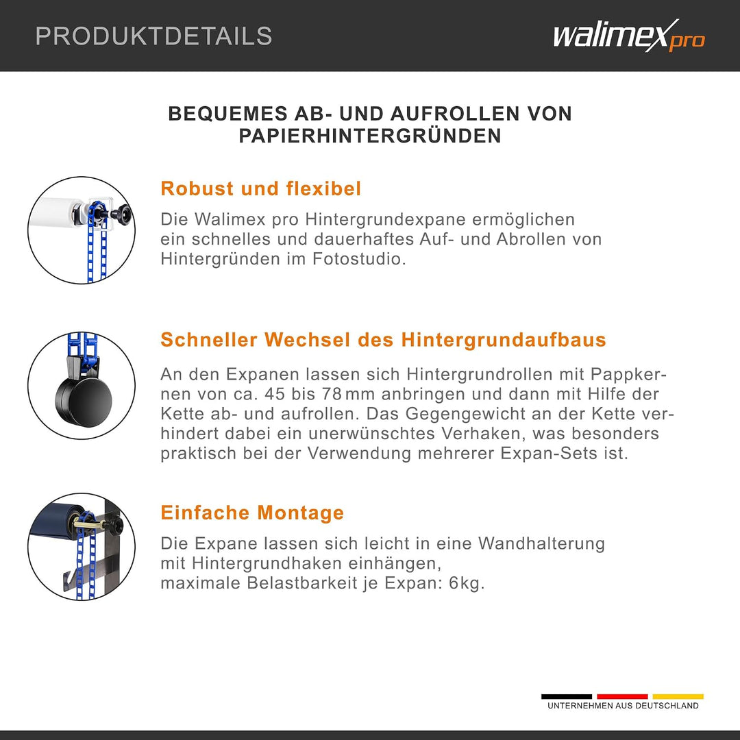 Walimex 3-fach Hintergrund Wandmontageset mit 1 Expan, mit 1 Expan