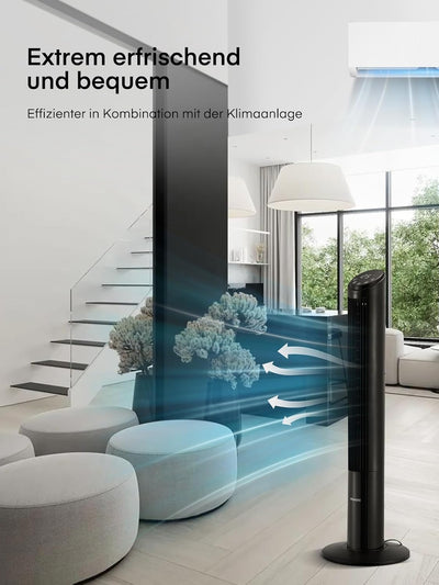 FOHERE Turmventilator Sehr Leise mit Fernbedienung für Zuhause, 102cm Oszillierender Leiser Gleichst