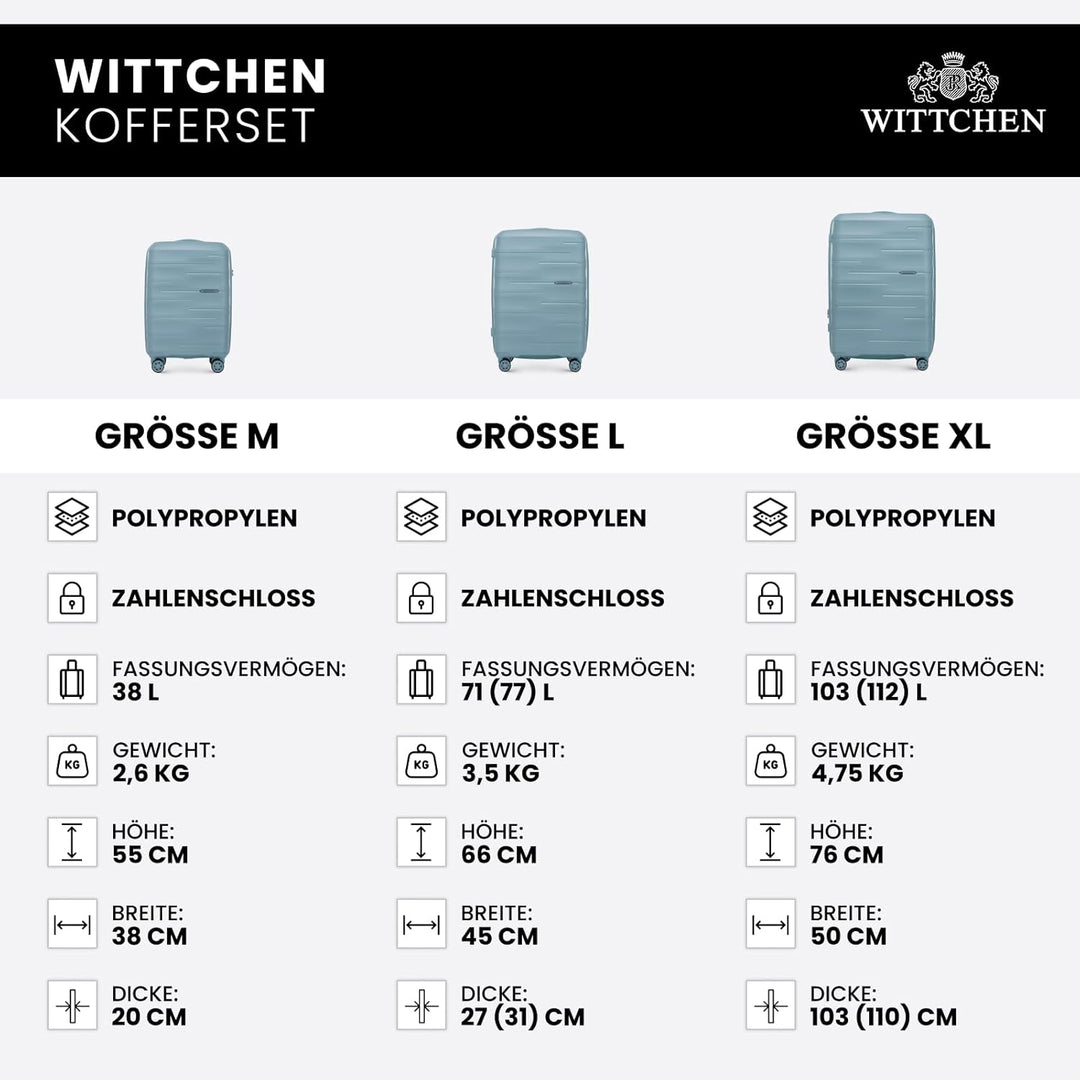 WITTCHEN ARCO Line | Reisegepäck-Set Leichtes Gepäck | Polypropylen TSA-Schloss Teleskopgriff 4 Lenk