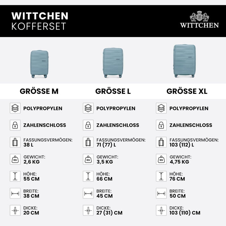WITTCHEN ARCO Line | Reisegepäck-Set Leichtes Gepäck | Polypropylen TSA-Schloss Teleskopgriff 4 Lenk
