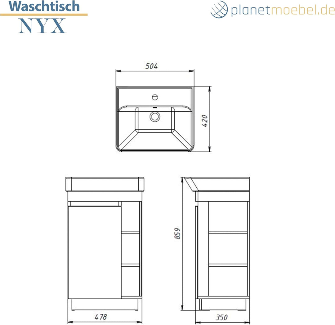 Planetmöbel Nyx Badmöbel Waschtisch mit Unterschrank 50 x 85,9 x 42 cm Wotan Eiche/Anthrazit, Badezi