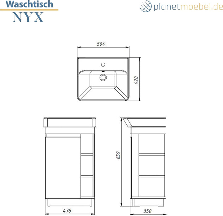 Planetmöbel Nyx Badmöbel Waschtisch mit Unterschrank 50 x 85,9 x 42 cm Wotan Eiche/Anthrazit, Badezi