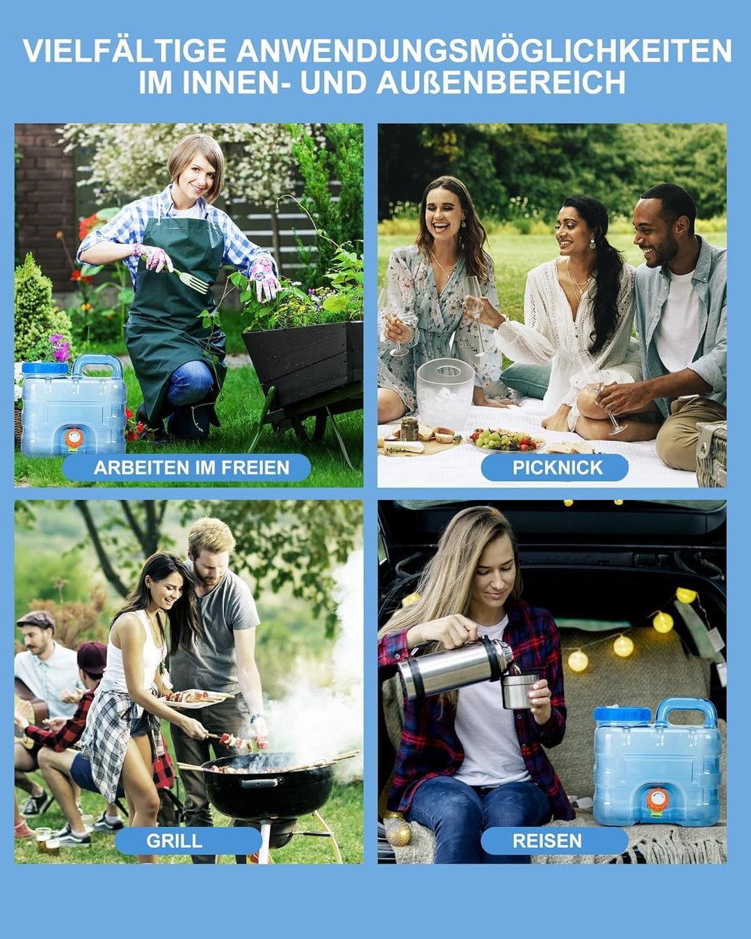 RUYI Wasserkanister mit Hahn und Schraubdeckel, Camping Wasserkanister BPA-frei Trinkwasserkanister,