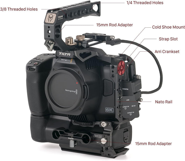 Tilta Camera Cage Basic Kit für BMPCC 6K Pro mit Schnellwechselgriff, HDMI 90-Grad-Adapter TA-T11-B-